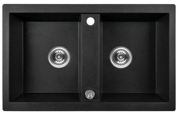 Laveo Barbados, 2 kamrás gránit mosogató 780x480x185 mm, fekete foltos, LAV-SBB_720T