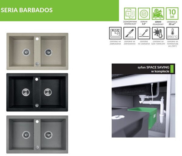 Laveo Barbados, 2 kamrás gránit mosogató 780x480x185 mm, bézs, LAV-SBB_420T