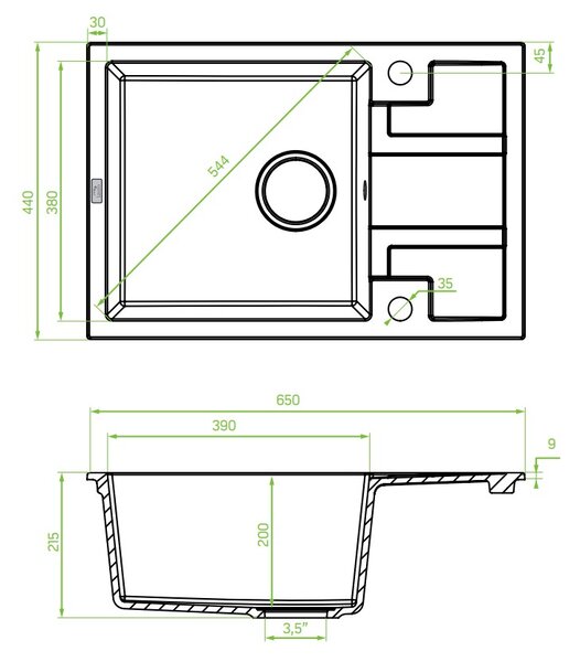 Laveo Barbados, 1 kamrás gránit mosogató 650x440x215 mm, bézs, LAV-SBB_413T