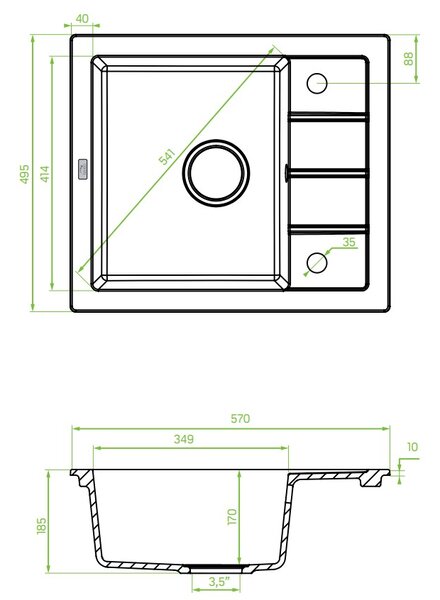 Laveo Trzynastka, 1 kamrás gránit mosogató 570x495x185 mm, bézs, LAV-SBP_413T