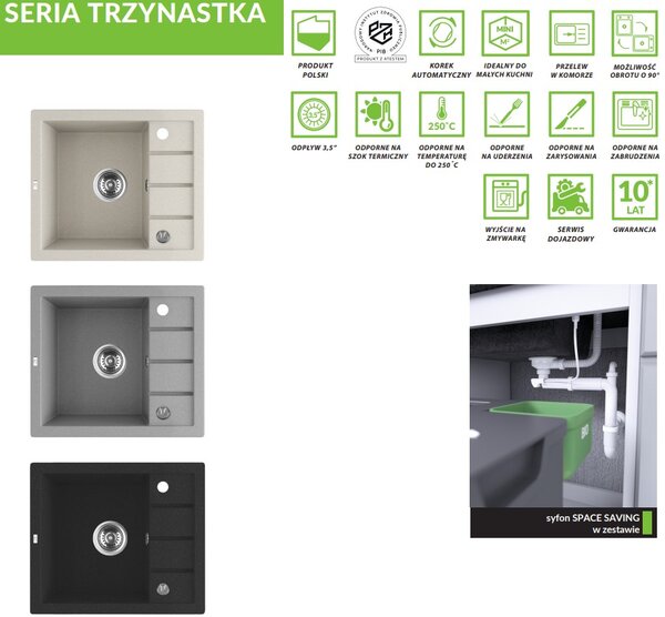Laveo Trzynastka, 1 kamrás gránit mosogató 570x495x185 mm, bézs, LAV-SBP_413T