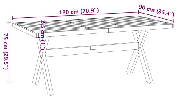 VidaXL Étkezőasztal NOAIN X alakú lábak 180x90x75 cm tömör fa fenyőfa