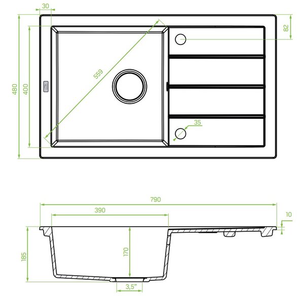 Laveo Trzynastka, 1 kamrás gránit mosogató 790x480x185 mm, bézs, LAV-SBP_411T