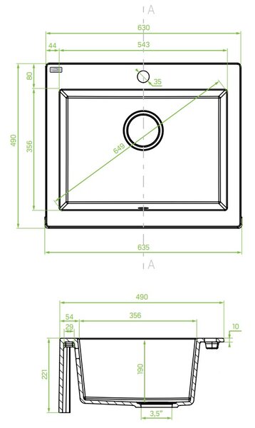 Laveo Komodo, 1 kamrás gránit mosogató 635x490x221 mm, fehér, LAV-SBK_610T
