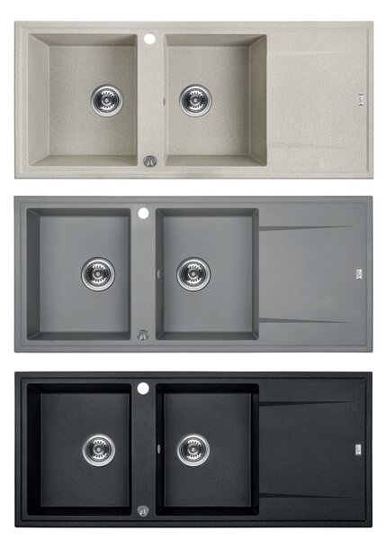 Laveo Megalo, 2 kamrás gránit mosogató 1160x500x185 mm hosszú vízelvezetővel, szürke, LAV-SBE_521T