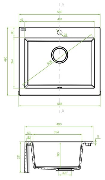 Laveo Komodo, 1 kamrás gránit mosogató 586x490x221 mm, bézs, LAV-SBK_410A