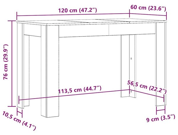 VidaXL Étkezőasztal kézműves tölgy 120x60x76 cm műszaki fa