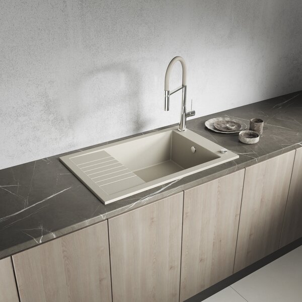 Laveo Pionier, 1 kamrás gránit mosogató 780x500x207, rövid vízelvezetővel, bézs, LAV-SBR_413T