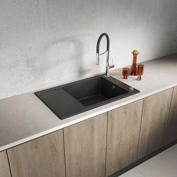Laveo Pionier, 1 kamrás gránit mosogató 780x500x207, rövid lefolyóval, fekete, LAV-SBR_713T