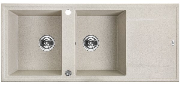 Laveo Megalo, 2 kamrás gránit mosogató 1160x500x185 mm hosszú vízelvezetővel, bézs, LAV-SBE_421T