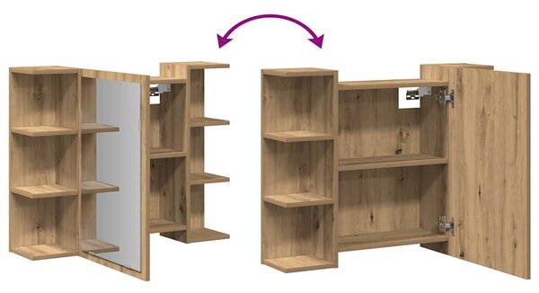 VidaXL Fürdőszobai tükörszekrény Artisan Oak 80x20,5x64 cm Gépelt fa