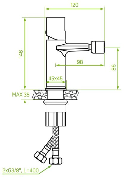 Laveo Tores, szabadon álló bidé csaptelep h-146, króm, LAV-BVT_032D