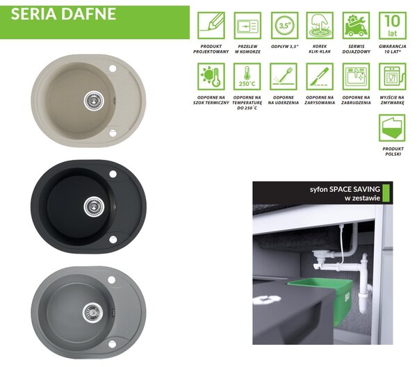 Laveo Dafne, 1 kamrás gránit mosogató 580x470x198 mm, bézs, LAV-SBD_483T