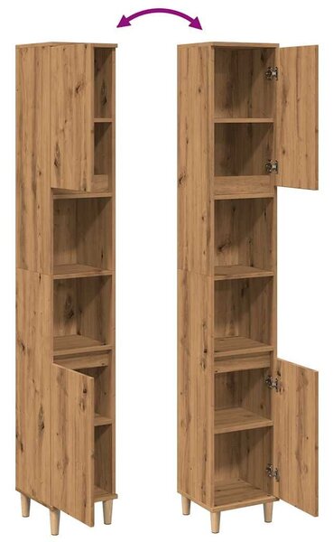 VidaXL kézműves tölgy színű szerelt fa fürdőszobaszekrény 30x30x190 cm