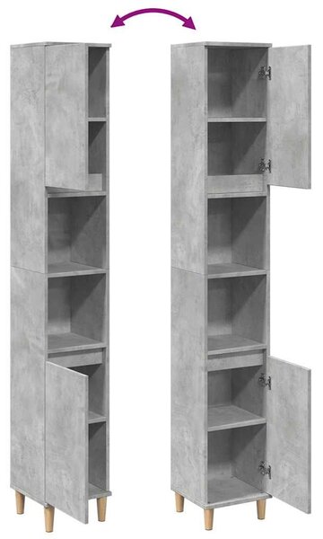 VidaXL betonszürke szerelt fa fürdőszobaszekrény 30 x 30 x 190 cm