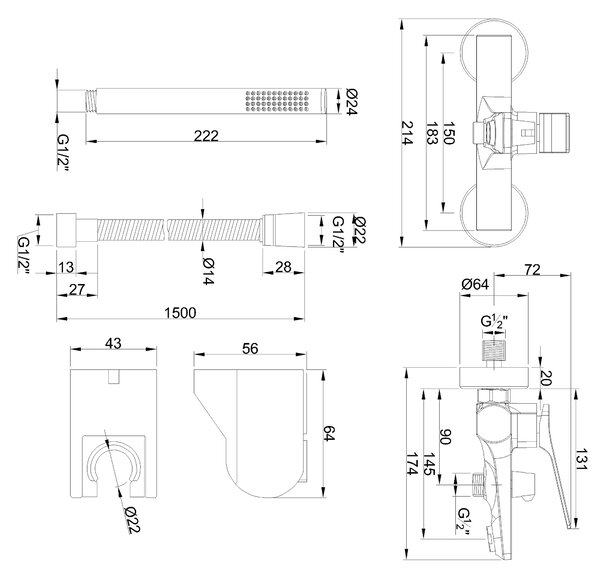 Invena Neri, falra szerelhető kádcsaptelep, rézmatt, INV-BW-P1-014-L