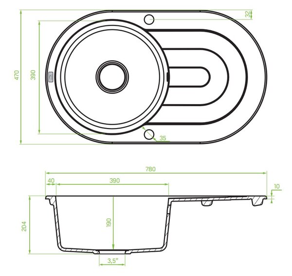 Laveo Dafne, 1 kamrás gránit mosogató 780x470x204 mm, bézs, LAV-SBD_481T