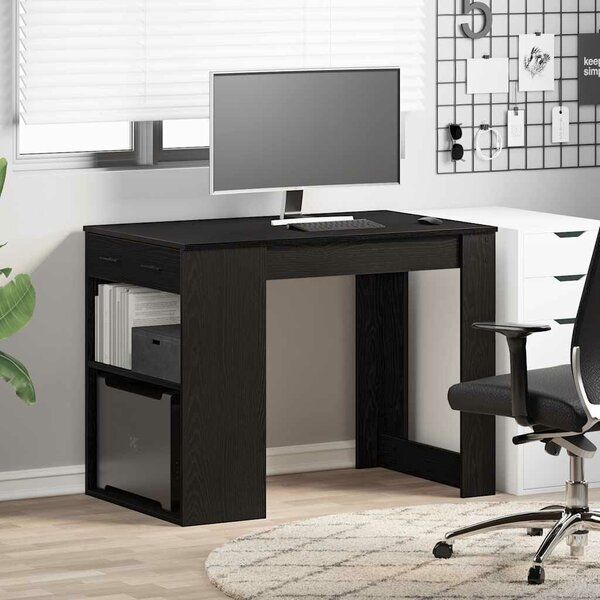 VidaXL íróasztal fiókkal polccal fekete tölgy 102x62x77,5cm gépelt fa