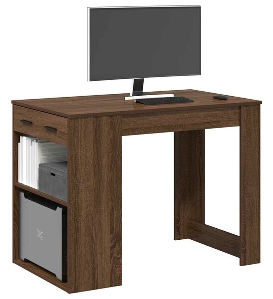 VidaXL íróasztal fiókkal polccal barna tölgy 102x62x77,5 cm gépelt fa