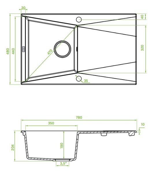 Laveo Grenada, 1 kamrás gránit mosogató 780x480x204 mm, szürke, LAV-SBG_511T