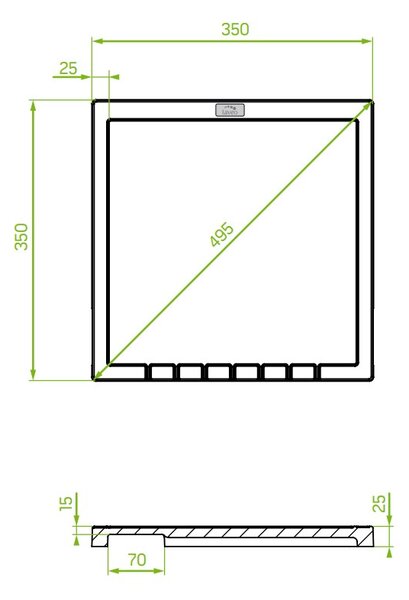 Laveo Halvo, gránit csepptálca 350x350x25 mm, szürke, LAV-OBA_501T