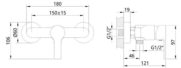 Invena Bralos, falra szerelhető zuhanycsaptelep, króm, INV-BN-07-001-A