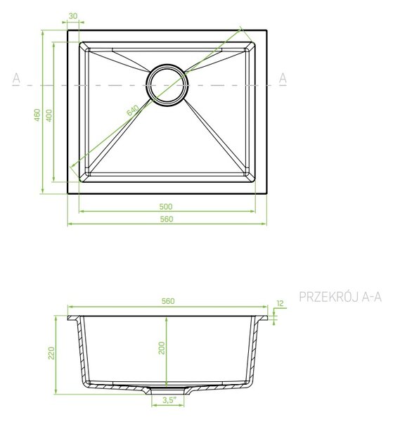 Laveo Ibiza, 1 kamrás gránit mosogató 560x460x220 mm, szürke, LAV-SBI_510U