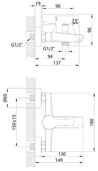 Invena Bralos, falra szerelhető kádcsaptelep, króm, INV-BW-07-001-A