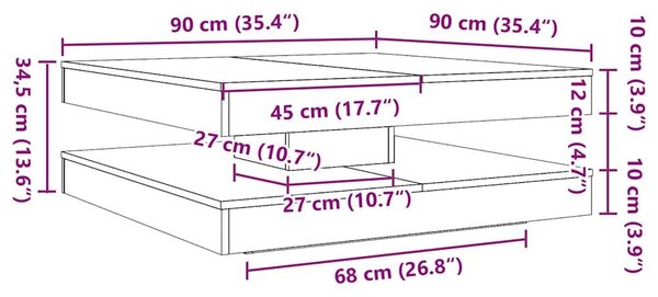 VidaXL fehér dohányzóasztal 360 fokban forgatható 90x90x34,5 cm