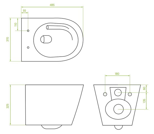 Laveo Jari Cycleon, falra szerelhető WC CycleOn pezsgőfürdő rendszerrel 485x370x325 mm + wc ülőke, fehér, LAV-VMJ_609S