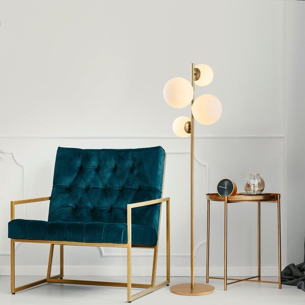 Fehér-sárgaréz színű állólámpa üveg búrával (magasság 162 cm) Fazli – Opviq lights