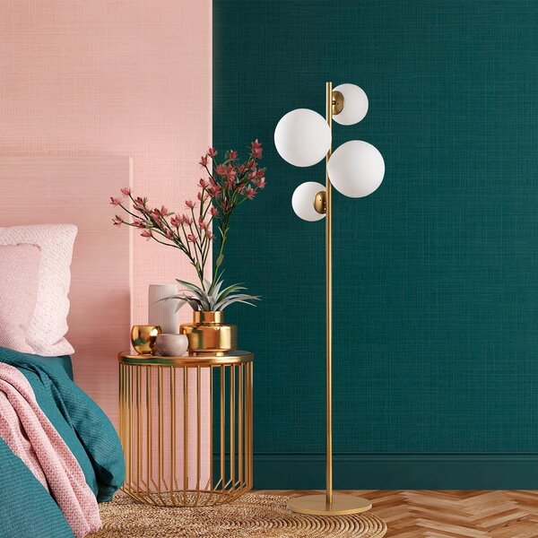 Fehér-sárgaréz színű állólámpa üveg búrával (magasság 162 cm) Fazli – Opviq lights