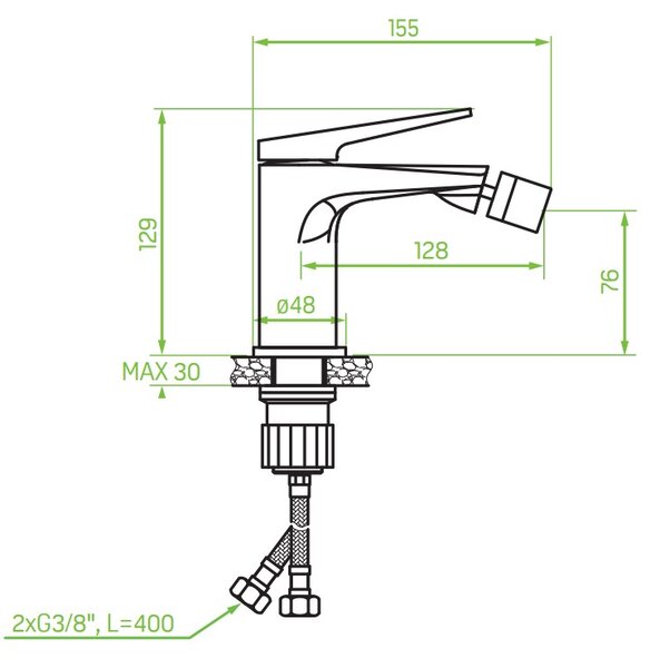 Laveo Rubio, h-129 bidé csaptelep ClickClack leeresztő csavarral, fekete-arany fényes, LAV-BVR_732G