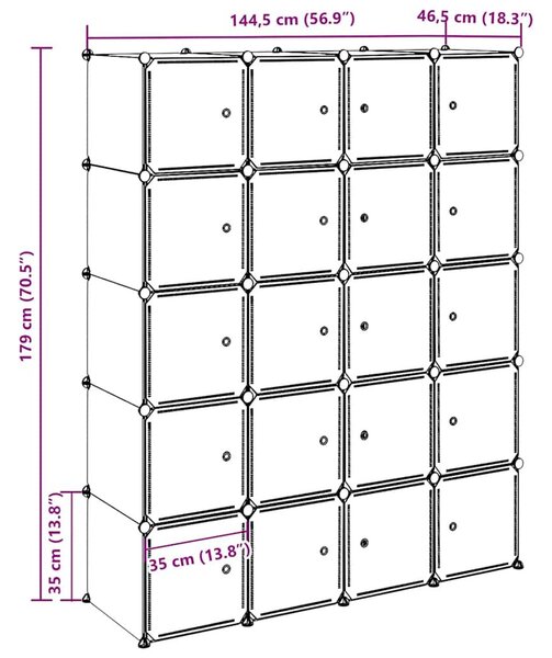 VidaXL tároló kocka szervező 20 kockával és akasztórudakkal PP
