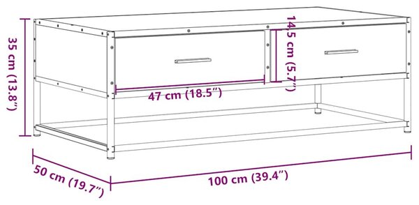 VidaXL szürke sonoma szerelt fa és fém dohányzóasztal 100 x 50 x 35 cm