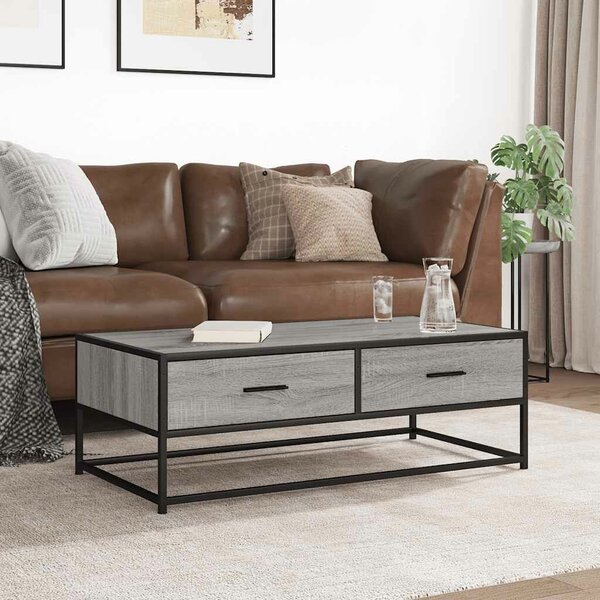 VidaXL szürke sonoma szerelt fa és fém dohányzóasztal 100 x 50 x 35 cm