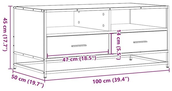 VidaXL szürke sonoma szerelt fa és fém dohányzóasztal 100 x 50 x 45 cm