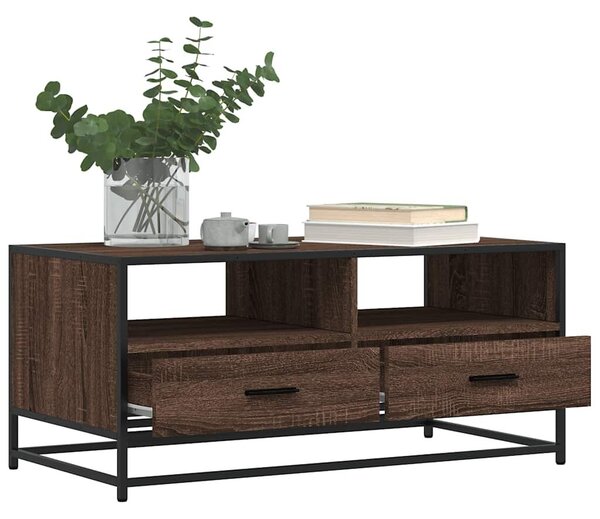 VidaXL barna tölgyszínű szerelt fa és fém dohányzóasztal 100x50x45 cm