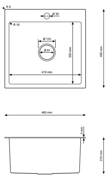 Erga HD, 1 kamrás acél mosogató 460x450x210 mm, acél, ERG-MLS-HD4645