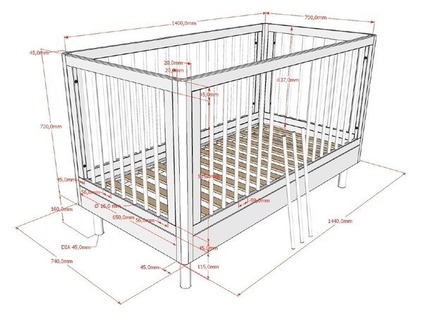 Fehér bükkfa babaágy 70x140 cm Forrest – Vipack