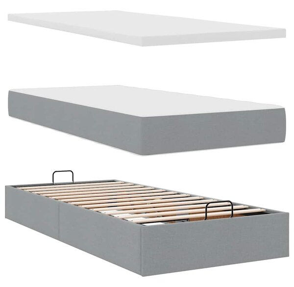 VidaXL Ottomán ágy matraccal világosszürke 90x200 cm szövet