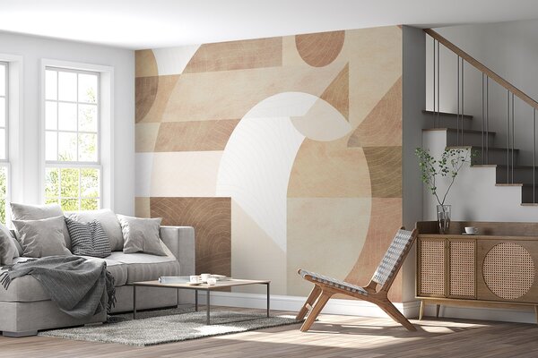 Fotótapéta Modern geometria absztrakt formákkal, bézs és barna tónusú texturált részletekkel, Fotótapéta minták, w02140 : Uwalls.hu