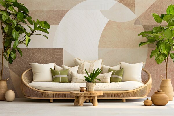 Fotótapéta Modern geometria absztrakt formákkal, bézs és barna tónusú texturált részletekkel, Fotótapéta minták, w02140 : Uwalls.hu