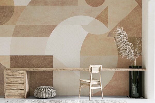 Fotótapéta Modern geometria absztrakt formákkal, bézs és barna tónusú texturált részletekkel, Fotótapéta minták, w02140 : Uwalls.hu