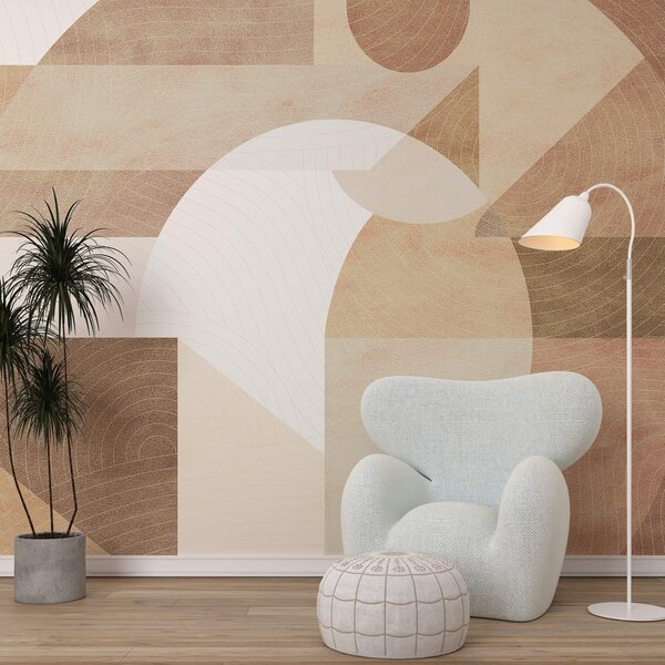 Fotótapéta Modern geometria absztrakt formákkal, bézs és barna tónusú texturált részletekkel, Fotótapéta minták, w02140 : Uwalls.hu