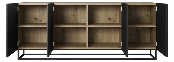 Asha komód 200 cm négyajtós - artisan / fekete matt / fekete láb