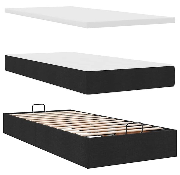 VidaXL Ottomán ágy matraccal fekete 90x200 cm szövet