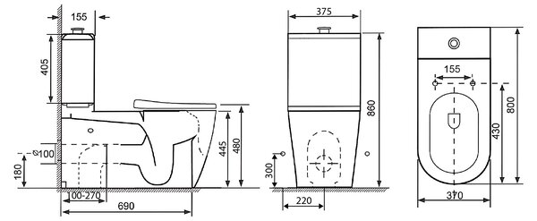Sapho Sapho, DARIO RIMLESS WC kombi tál tartállyal, alsó/hátsó hulladék, fehér, MC102