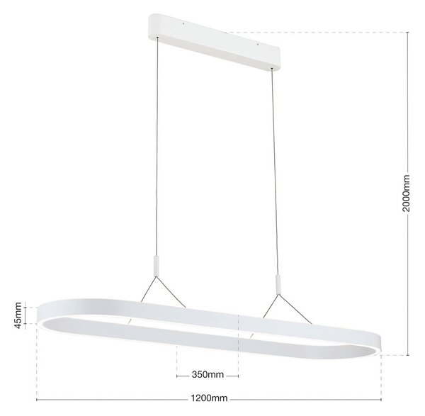 ORION Carrara LED-es függőlámpa, fehér, állítható magasságú, CCT, dimmelhető, Fehér / opál, Nappali / Étkező, Alumínium, Modern