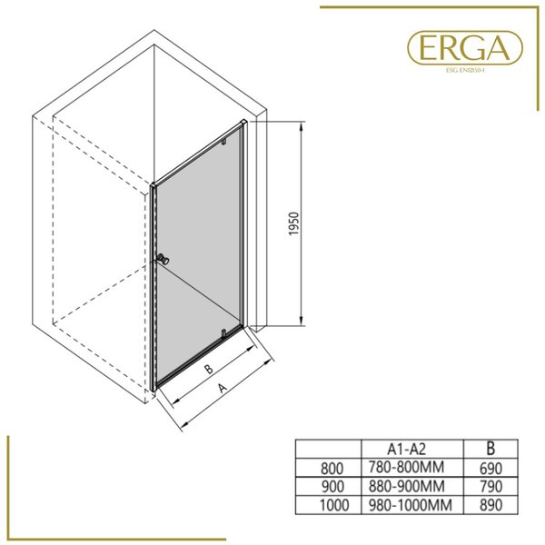 Erga Sydney, 1-szárnyú csuklós zuhanyajtó nyitáshoz 80x195 cm, 6mm átlátszó üveg, króm profil, ERG-V02-SYDNEY-D080-CR